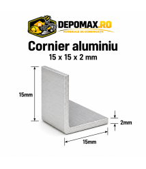 Cornier aluminiu 15 x 15 x 2 mm, 6 metri (EN AW-6060) Cornier aluminiu 15 x 15 x 2 mm, 6 metri (EN AW-6060)